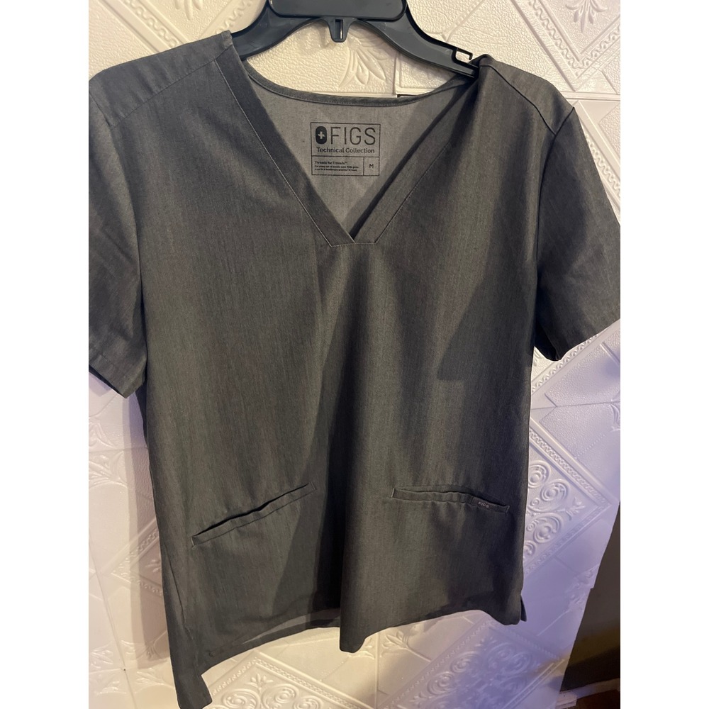 FIGS Technical Collection Charcoal‎ Grey V-Neck Scrub Top Medium Mens Womens